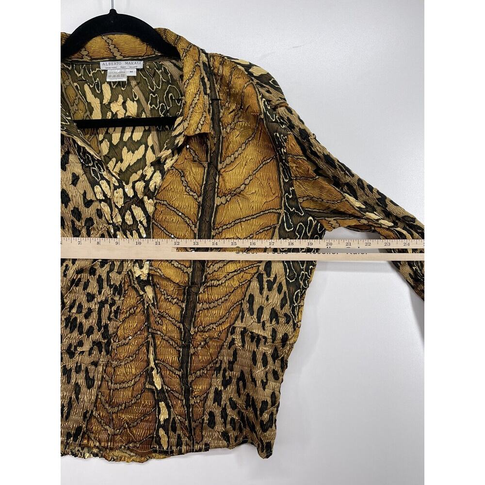 Alberto Makali Blouse Top Womens Gold Leopard Animal Print M‎ Stretch 3/4 Sleeve - Picture 10 of 10
